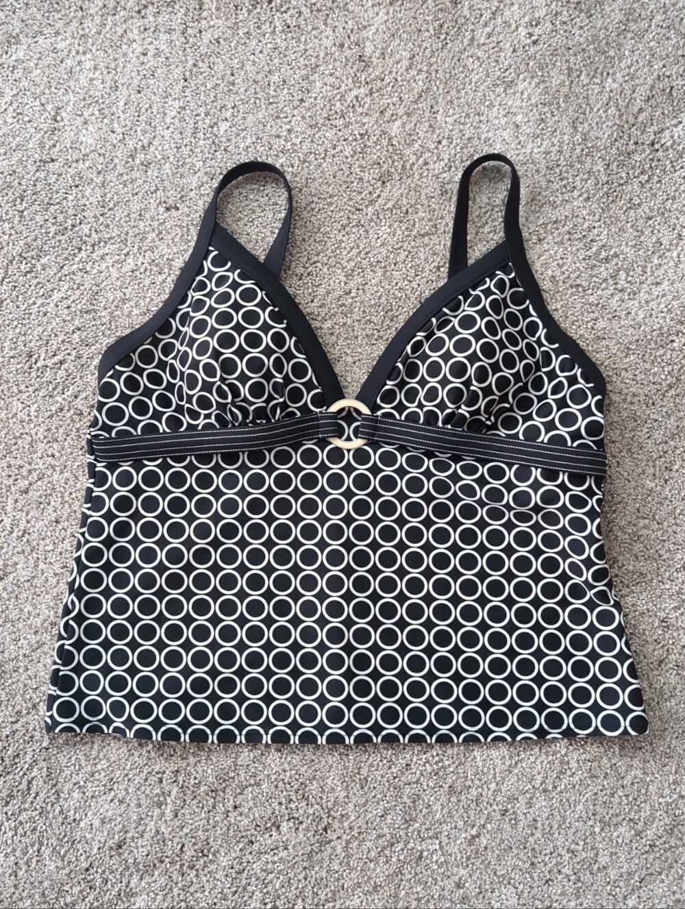 Women's Christina Black & White Polka Dot Tankini Top Sz. 12
